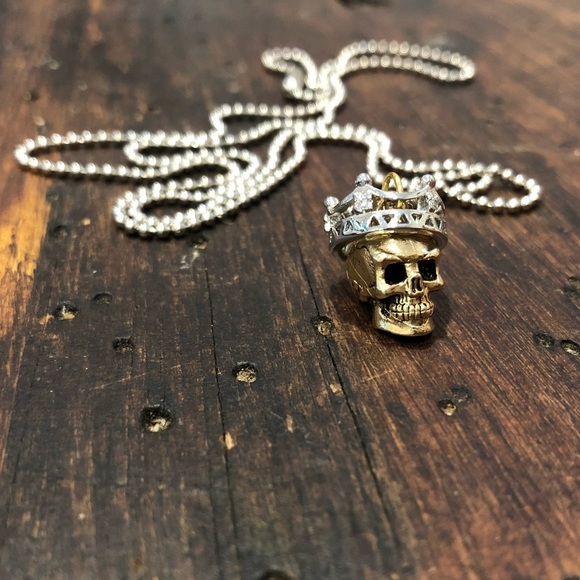 Tiny Gold Skull + 925 Silver Crown Handmade - Picture 1 of 8